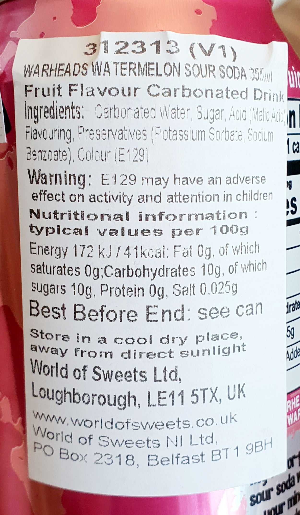 Warheads Sour 355ml - Watermelon Soda