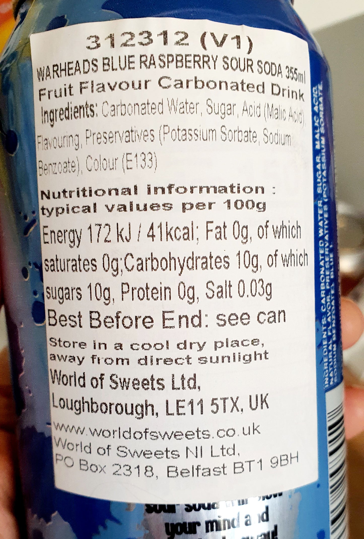 Warheads Sour 355ml - Blue Raspberry Soda